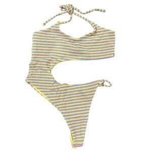 Free People x Toast Swim Women Signature Cut Out One Piece Rainbow RIB LARGE